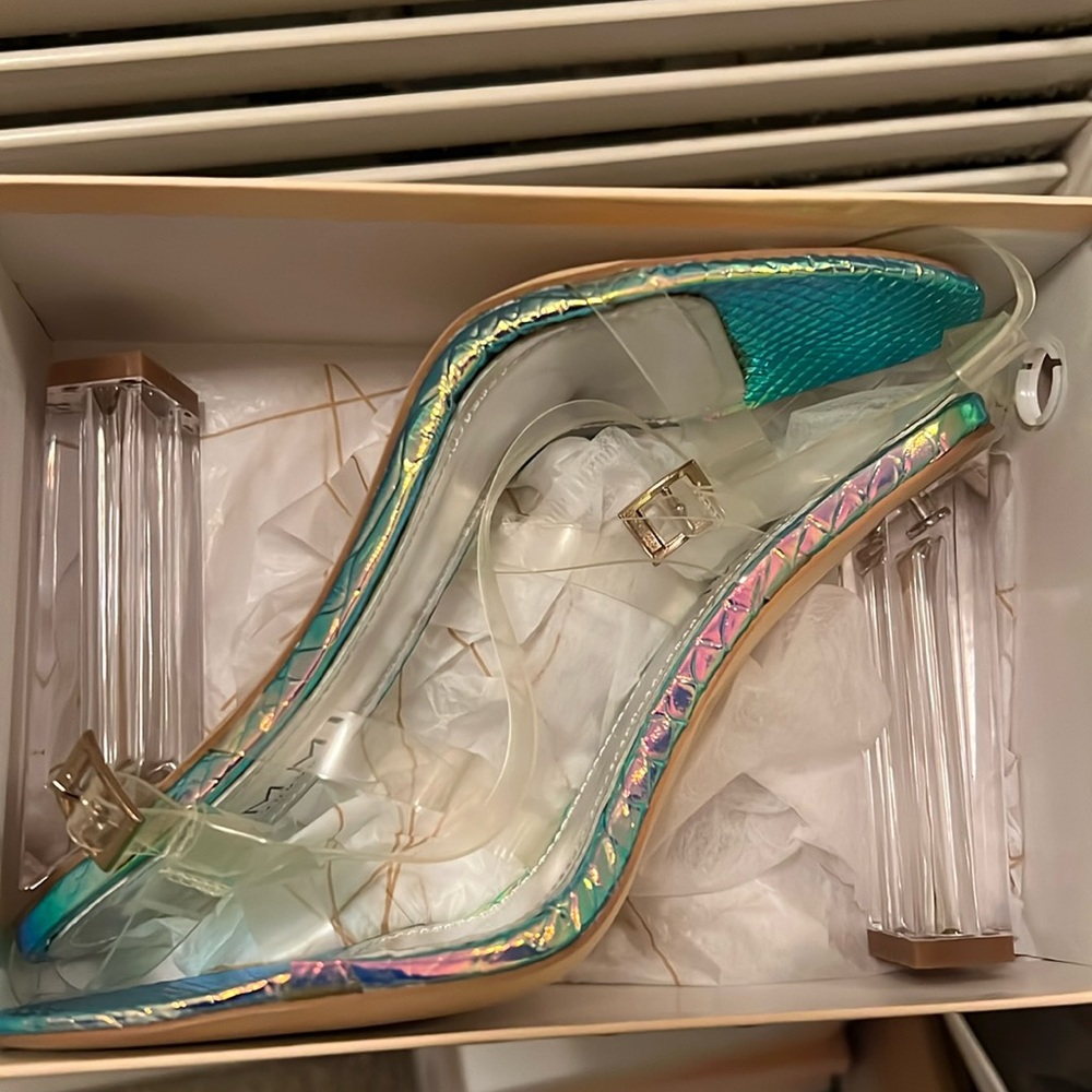 Clear rainbow iridescent heels